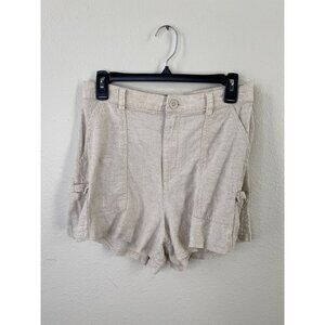 Hollister Womens Ultra High-Rise Soft Shorts Beige Linen Blend M Relaxed Casual